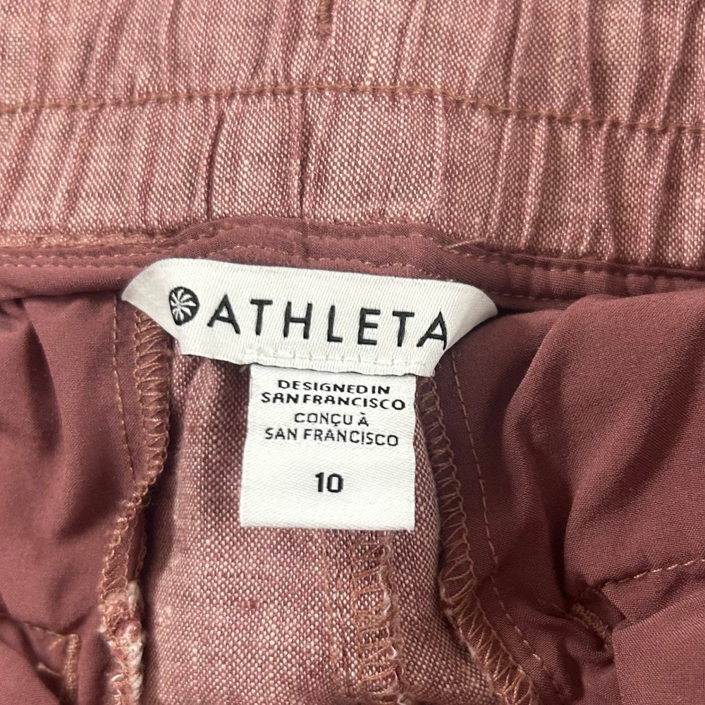 Athleta Pants Womens 10 100% Linen Cabo Wide Leg Mauve Rose Wood Drawstring - Picture 4 of 9